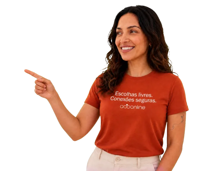 Amanda from Acompanhantes Online pointing to the invitation to advertise